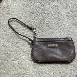 Calvin Klein Brown Leather Wristlet Zip Pouch Bag Coin Purse
